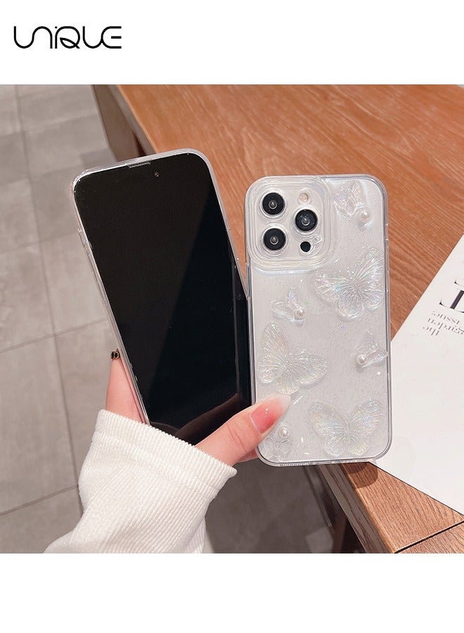 يونيك متوافق مع حافظات ايفون 15 برو ، حافظة هاتف فراشة 3D ، حافظة هاتف لؤلؤة لامعة ، حافظة هاتف أنيقة وبسيطة ، حماية من السقوط TPU - شفاف - Image 4
