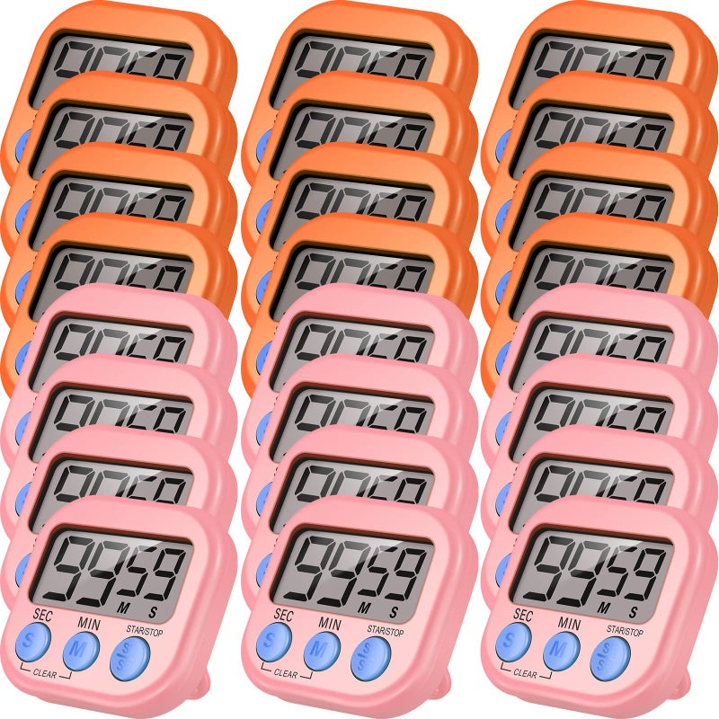 Weewooday 24 Pieces Digital Kitchen Timer Magnetic Timers for Classroom Bulk OnOff Switch Minute Second Count up Countdown Big LCD Display Loud Alarm for Exercise Cook Baking Teacher KidsPink Orange 