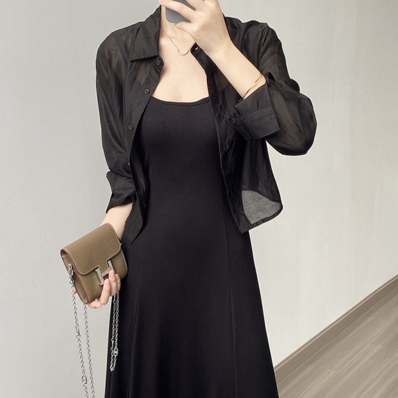 Korean Style Back Lace-up Chic Simple Short Top 2025 Summer Fresh Fashion Niche Sunscreen Shirt Trendy Black strappy shirt