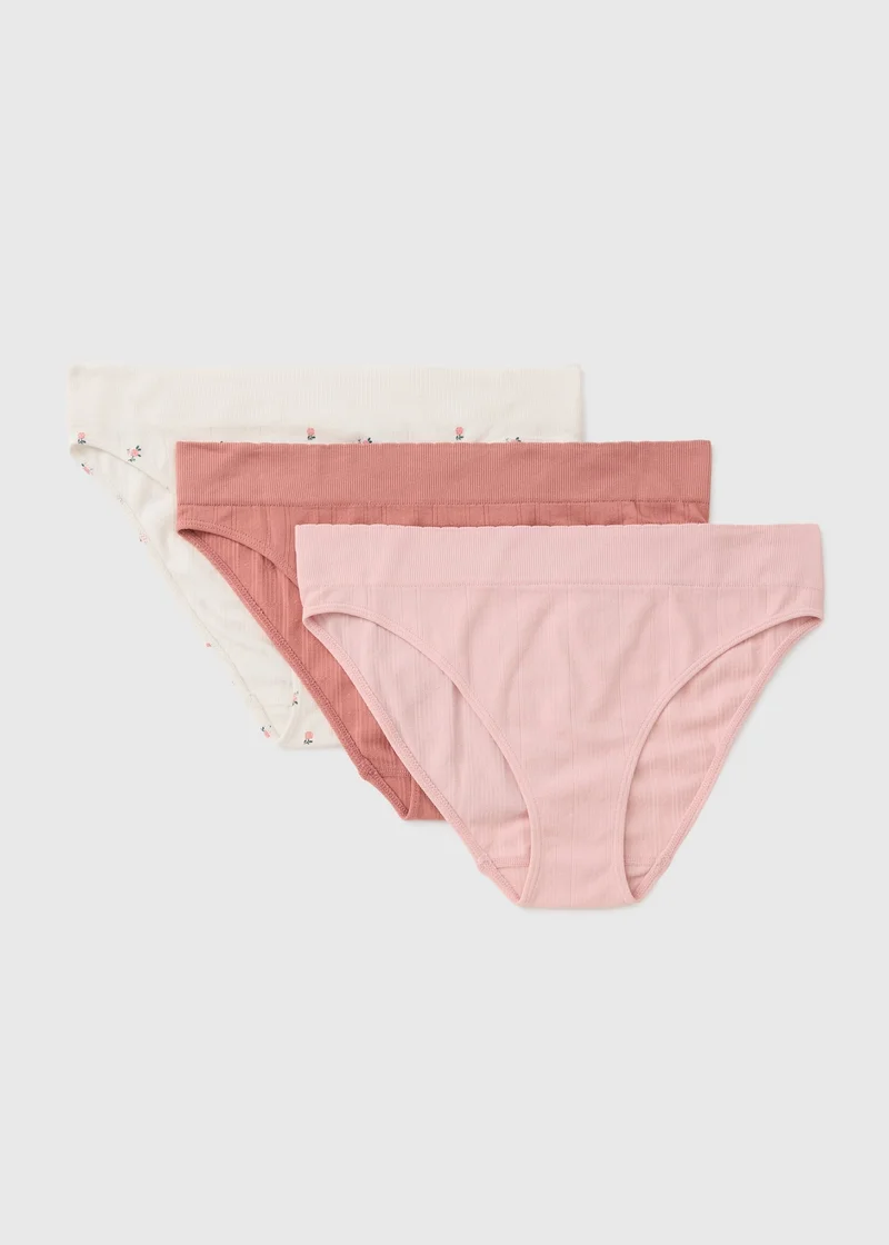 ماتلان 3 Pack Pink Floral Seam Free High Leg Knickers