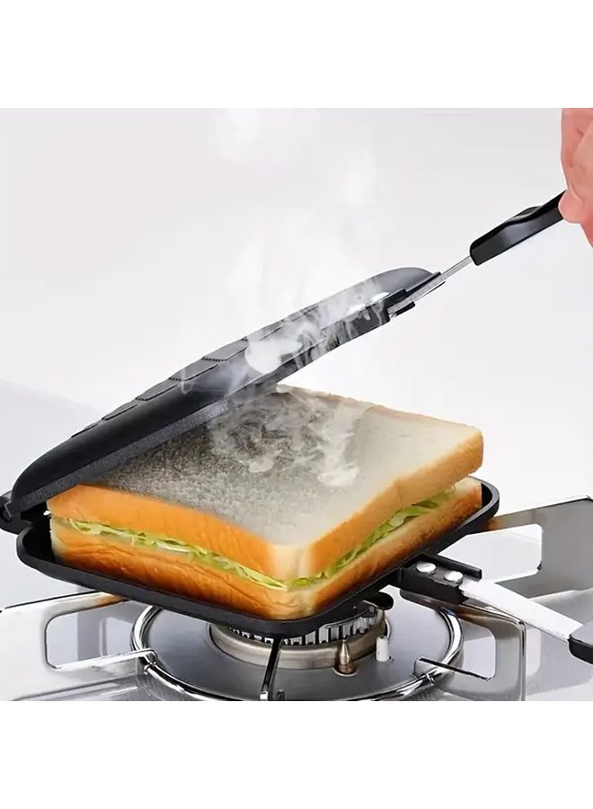 Black Sandwich Maker Griddle Pan Non Stick Cast Iron Like Surface Burgers Pancakes - Image 2