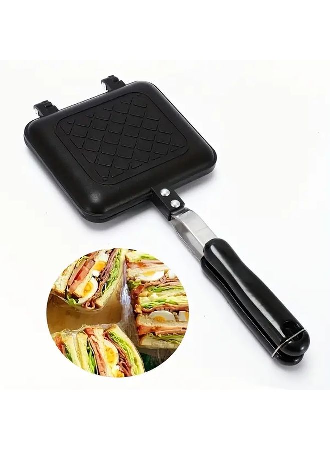 Black Sandwich Maker Griddle Pan Non Stick Cast Iron Like Surface Burgers Pancakes - Image 1