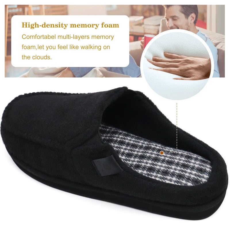 ONCAI Mens Slippers Stocking Stuffers for Men,Cotton-Blend High-Density Memory Foam Plantar Fasciitis House Slippers Warm Clogs Slip-on Indoor Outdoor Rubber Sole Felt Black Size 10 - Image 4