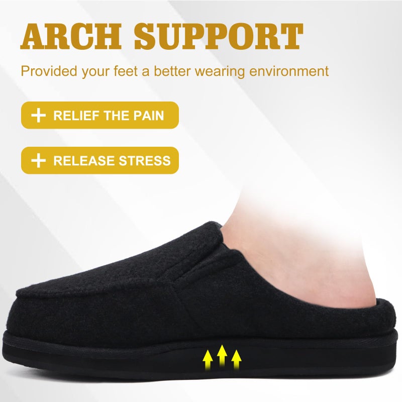 ONCAI Mens Slippers Stocking Stuffers for Men,Cotton-Blend High-Density Memory Foam Plantar Fasciitis House Slippers Warm Clogs Slip-on Indoor Outdoor Rubber Sole Felt Black Size 10 - Image 5