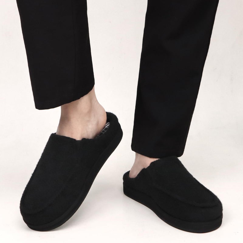 ONCAI Mens Slippers Stocking Stuffers for Men,Cotton-Blend High-Density Memory Foam Plantar Fasciitis House Slippers Warm Clogs Slip-on Indoor Outdoor Rubber Sole Felt Black Size 10 - Image 2
