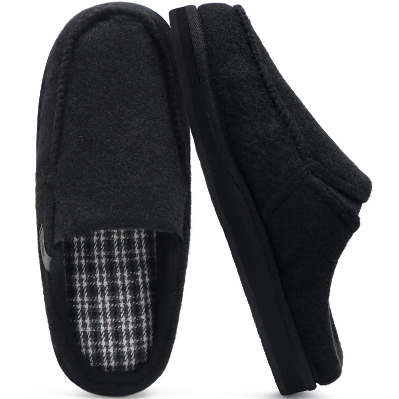 ONCAI Mens Slippers Stocking Stuffers for Men,Cotton-Blend High-Density Memory Foam Plantar Fasciitis House Slippers Warm Clogs Slip-on Indoor Outdoor Rubber Sole Felt Black Size 10 - Image 1