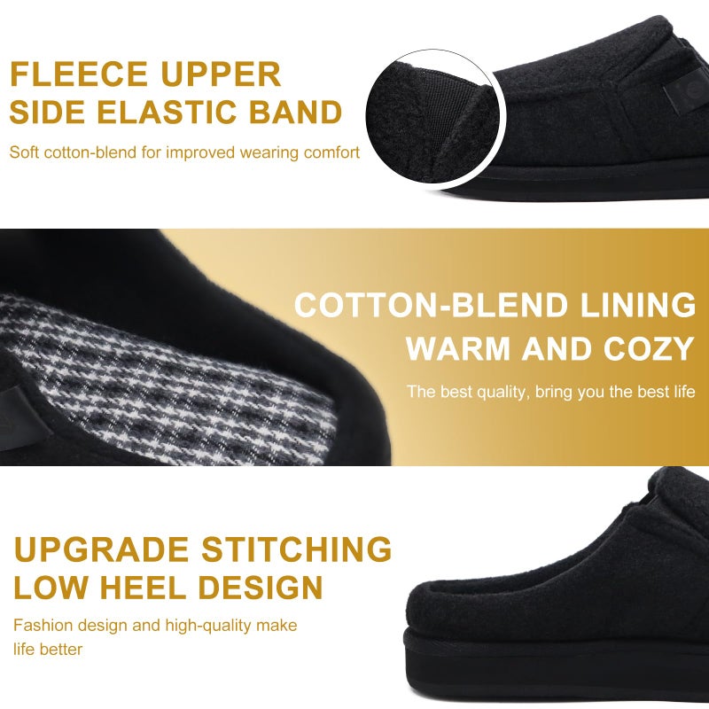 ONCAI Mens Slippers Stocking Stuffers for Men,Cotton-Blend High-Density Memory Foam Plantar Fasciitis House Slippers Warm Clogs Slip-on Indoor Outdoor Rubber Sole Felt Black Size 10 - Image 3