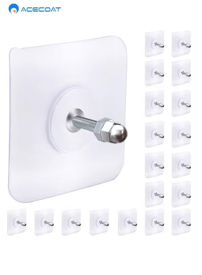 ACECOAT 20 PCS Adhesive Hooks Heavy Duty, Wall Hooks for Hanging,Wall Hangers without Nails,2 in 1 Screw Free Sticker for Wall Mount Shelf,Waterproof Rustproof (16mm) - Image 1