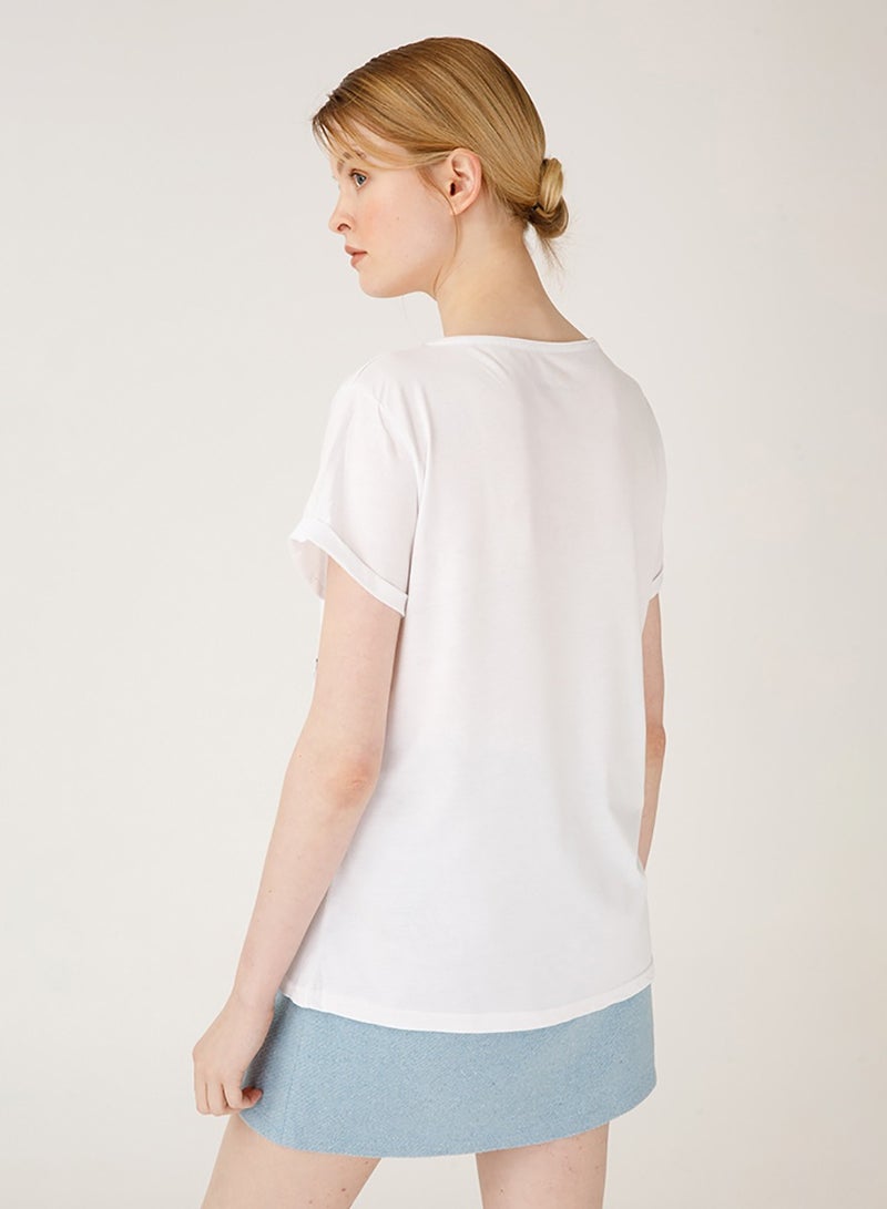 Biggdesign Faces Fashion Addict Women's T-Shirt, Custom Design, White Cotton T-shirt, Size L - Image 2