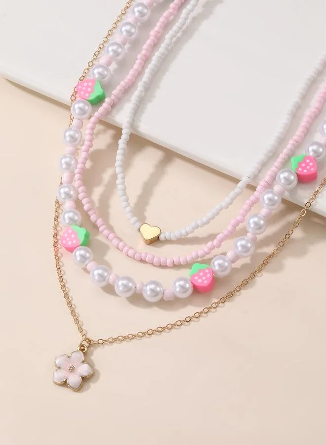 Take Two  Pack of 4 - Girls Multi-Color Strawberry and Flower Charms Necklaces for Women | Best Price UAE