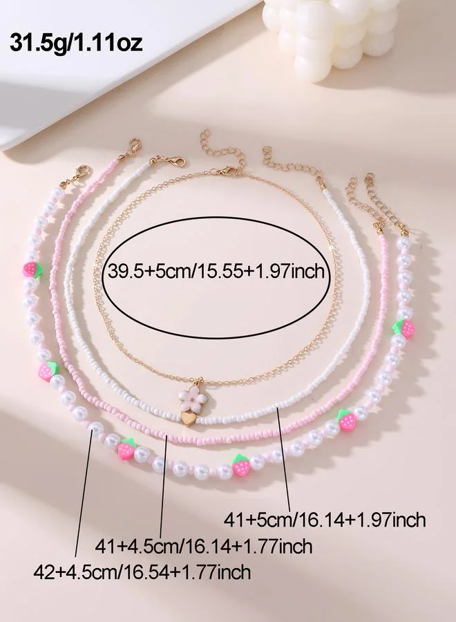 Take Two  Pack of 4 - Girls Multi-Color Strawberry and Flower Charms Necklaces for Women | Best Price UAE