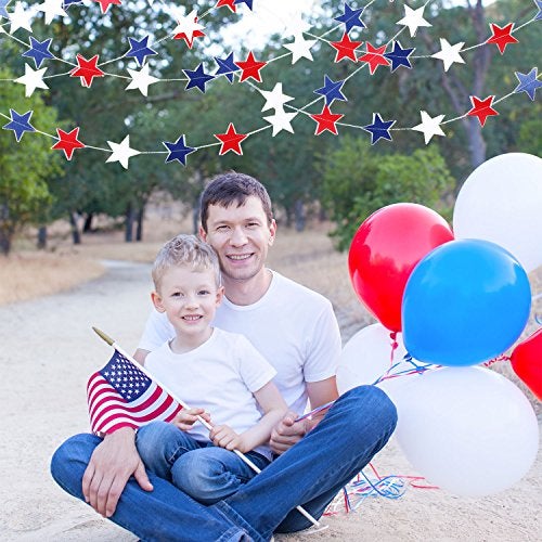TecUnite 8 Strands Patriotic Star Streamers Banner Garland for 4th of July BBQ, Memorial Day, Veterans Day Party, Independence Day Celebration, Labor Day， Holiday Decorations, Red White Blue - Image 5