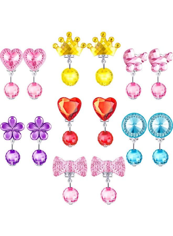 Hicarer 7 Pairs Girls Clip On Earrings Pretend Princess Jewelry Earring Play Earrings And 7 Pairs Earrings Pads In Pink Box  - Image 2