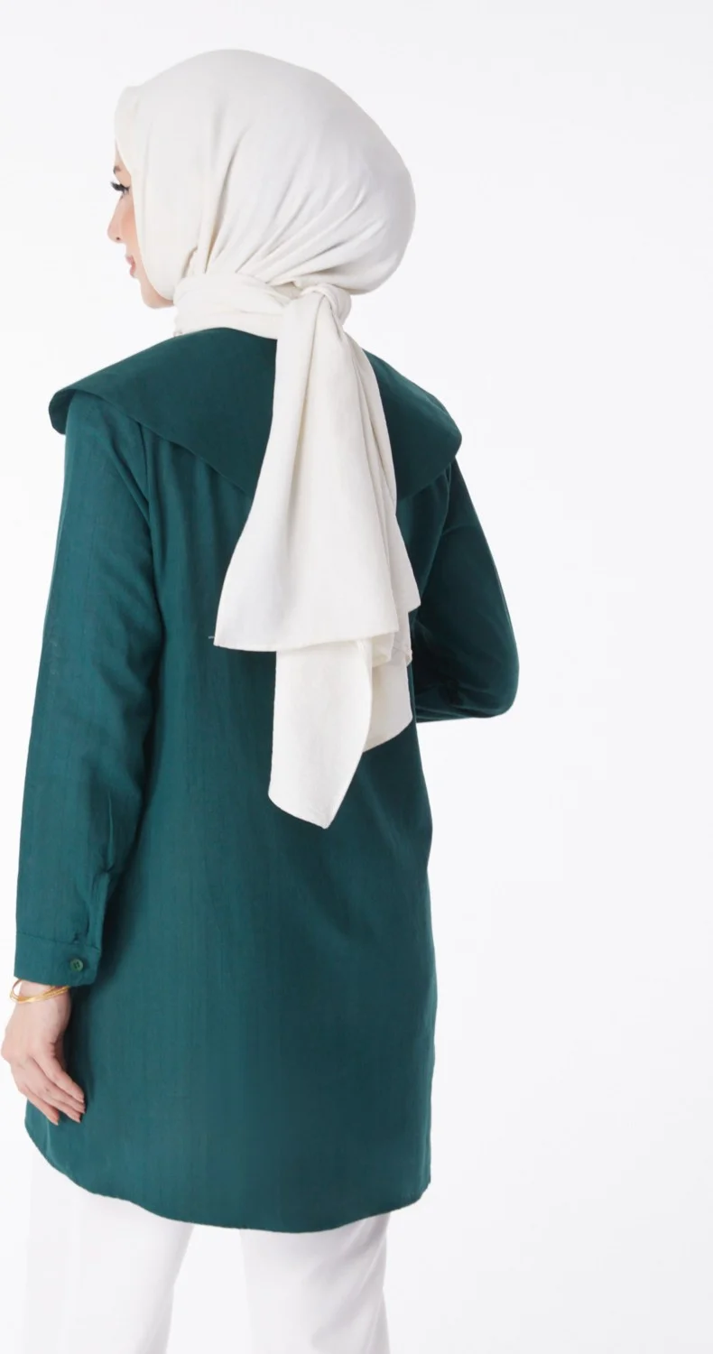 Tofisa Plain Navy Collar Women's Green Shirt - 13169