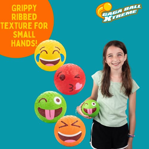 SCS Direct Silly Faces Playground Balls for Kids - 5 Inch Gaga Balls (4 Pk w Air Pump)- Durable Rubber Balls for Dodgeball, Handball, 4 Square, Outside School Recess Games, Kickball - Outdoor Toy & Gift for Kids - Image 4