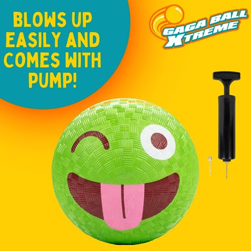 SCS Direct Silly Faces Playground Balls for Kids - 5 Inch Gaga Balls (4 Pk w Air Pump)- Durable Rubber Balls for Dodgeball, Handball, 4 Square, Outside School Recess Games, Kickball - Outdoor Toy & Gift for Kids - Image 3