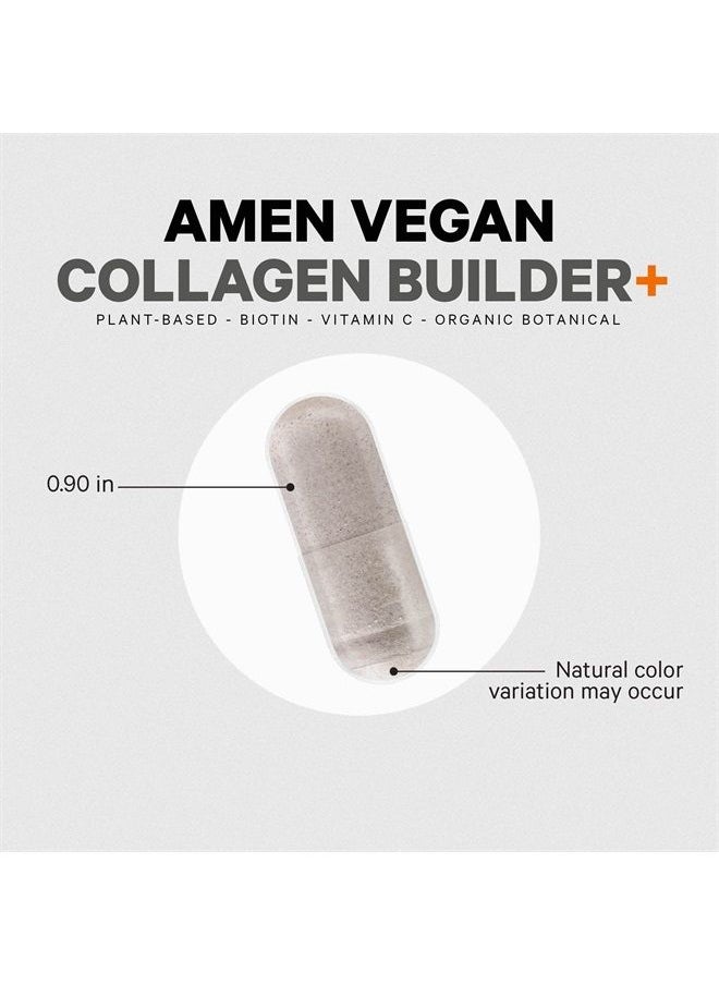 Amen - Plant-Based Vegan Collagen Builder Supplement - Organic Whole Foods, Lutein, Vitamin C, Biotin, Lysine, Proline Collagen Boosters - Organic Cranberry, Lemon, Strawberry - Once A Day - 30 Capsules - Image 1