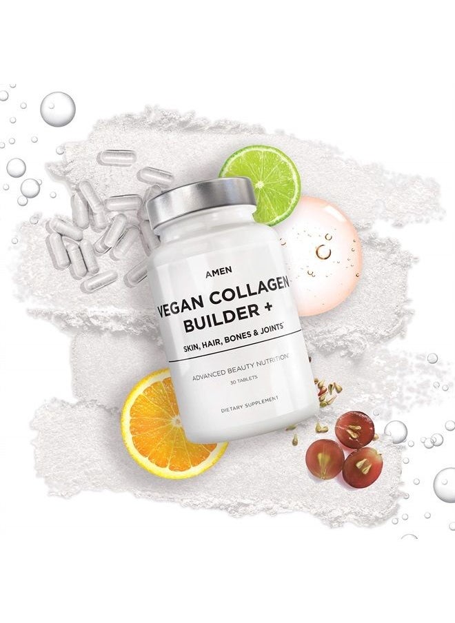 Amen - Plant-Based Vegan Collagen Builder Supplement - Organic Whole Foods, Lutein, Vitamin C, Biotin, Lysine, Proline Collagen Boosters - Organic Cranberry, Lemon, Strawberry - Once A Day - 30 Capsules - Image 1