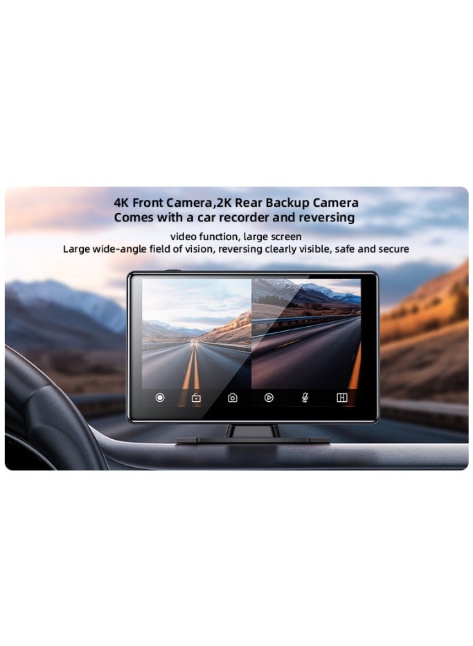 9" (inches) Touch Screen Center Console CarPlay with Rear Camera, Portable Car Video Navigation with Driving Recorder, KM18 - Black Bluetooth Car Stereo Carplay Player with Rear Camera BT HD Display With Front And Rear Backup Camera 9inch 4in1 Car Audio/video Navigation Carplay - Image 2
