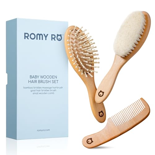 ROMY RO Wooden Hair Brush Set - Premium Baby Comb and Brush - Soft Natural Bristles - Organic Products - Perfect Registry Gift - Cradle Cap Brush for Newborns & Toddlers - Image 1