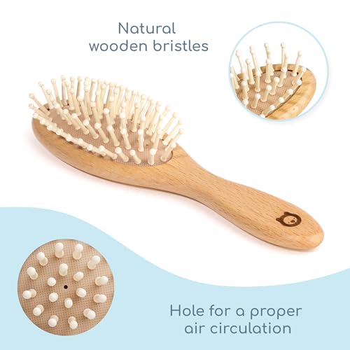ROMY RO Wooden Hair Brush Set - Premium Baby Comb and Brush - Soft Natural Bristles - Organic Products - Perfect Registry Gift - Cradle Cap Brush for Newborns & Toddlers - Image 5