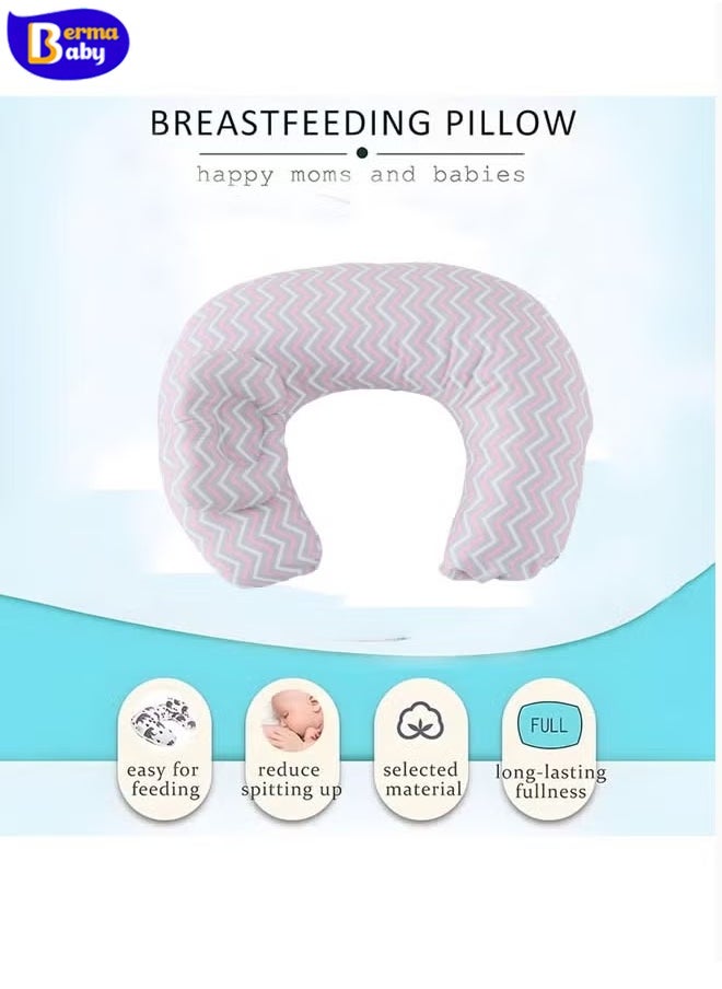Berma Baby Baby Nursing Pillow for Babies, Anti-spit-up Pillow, Baby Learning Nursing Pillow for Newborns, Positioner, Machine Washable U-Shaped Nursing Pillow, Baby Support Pillow, Adjustable Nursing Pillow (Pink Fine Wave)  - Image 4
