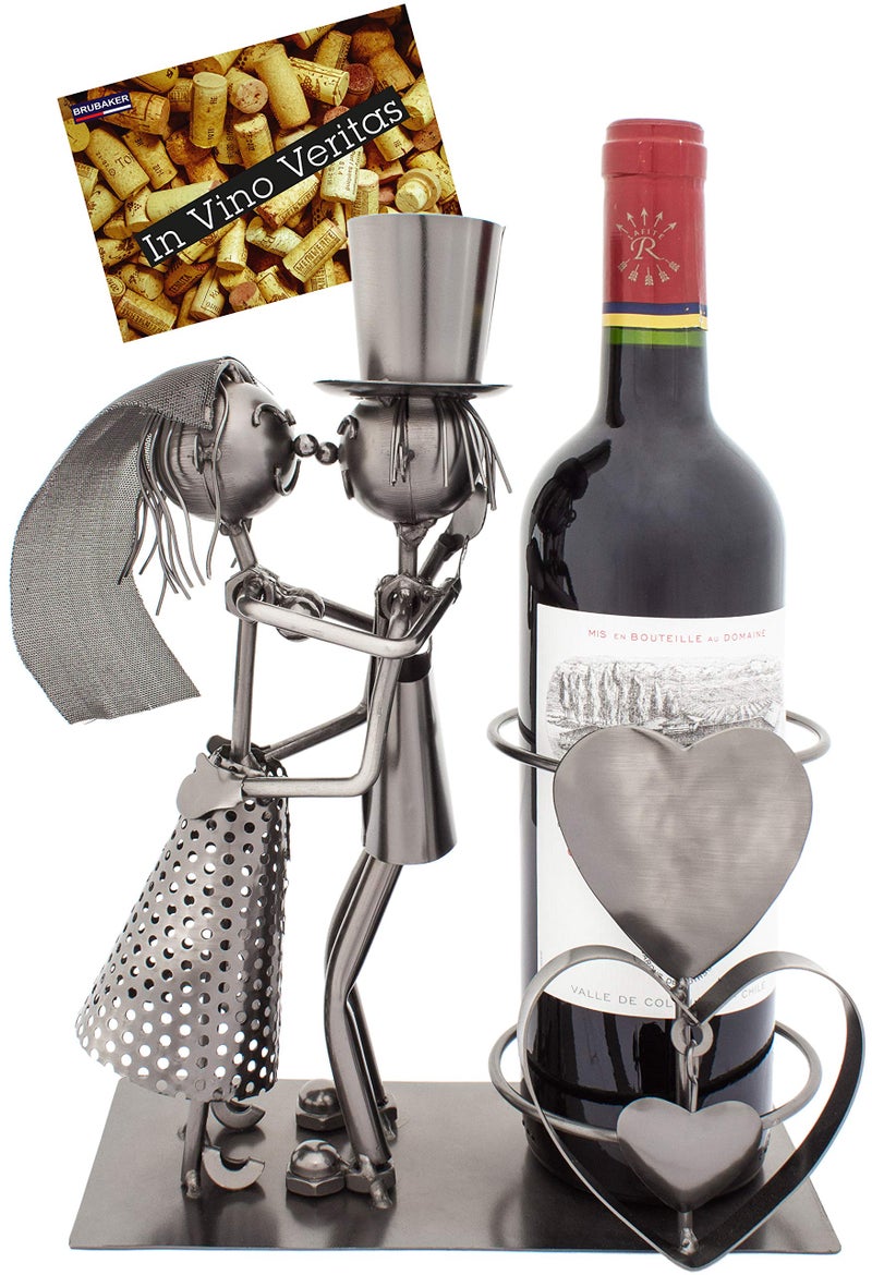 BRUBAKER Wine Bottle Holder Metal Wedding Couple  Metal Sculpture  Wine Rack Decor  Tabletop  incl Gift Card