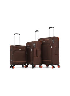 GIORDANO Softside Luggage Spinner Trolley Bag 3 Pieces Set,Brown (S-20",M-24",L-28")  - Image 1