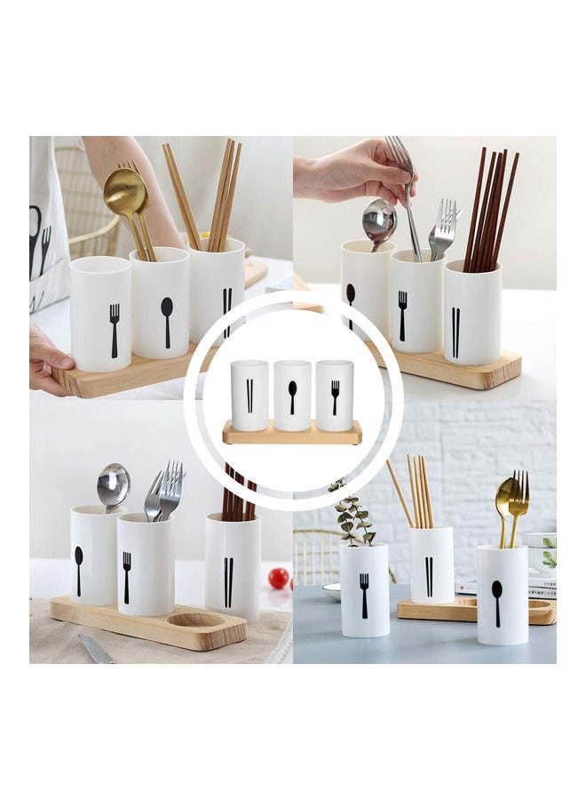 NIBEMINENT 4-Piece Flatware Caddy With Cleaning Brush White/Beige/Black 23.5x8.5x13cm - Image 4