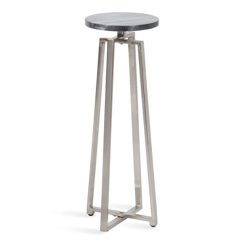 Kate and Laurel Kate and Laurel Zia Modern Marble Drink Table 9 x 9 x 23 Gray and Silver Decorative Pedestal Table for Display and Storage 