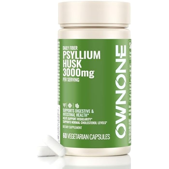 OWNONE Psyllium Husk Capsules, Natural Fiber Supplement for Women & Men, 3000mg Psyllium Husk Powder per Serving, Vegan Colon Cleanser, Fiber Capsules for Overall Digestive Health, Easing Constipation - Image 1