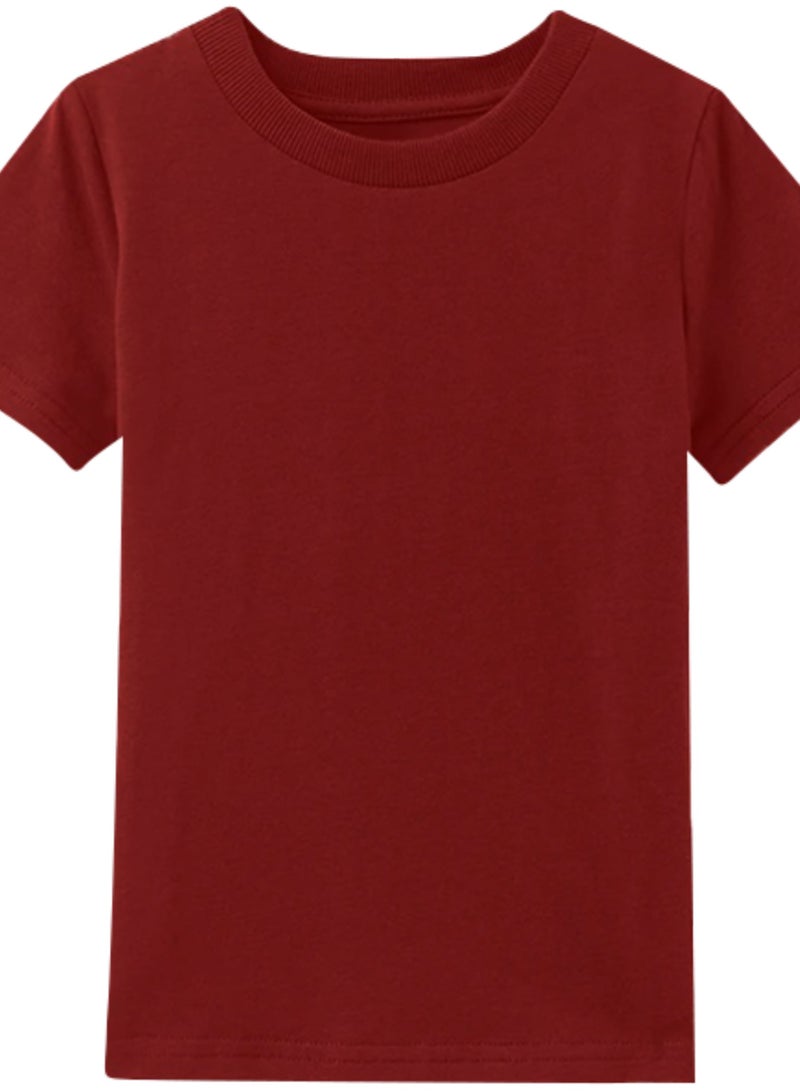 Selecta Now Boys Premium 100% Combed Cotton Plain Crew Neck T-Shirts Soft Breathable Tees Wine Comfortable Cotton Jersey Shirts For Boys  - Image 2