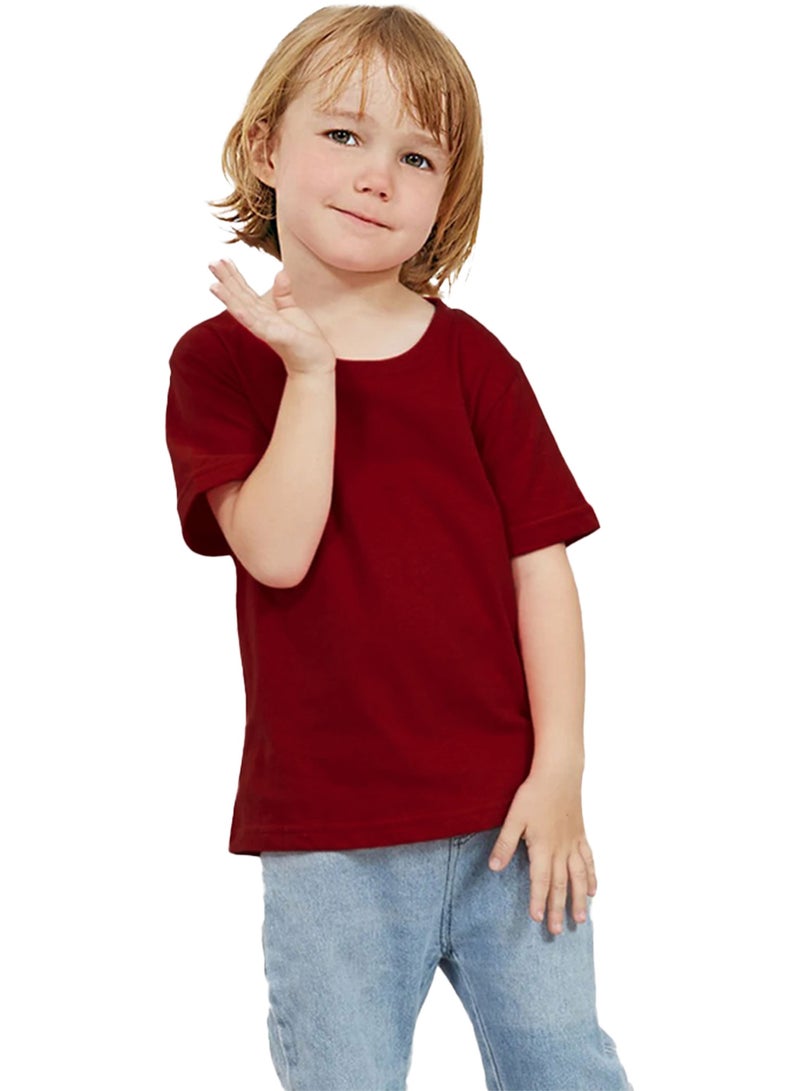 Selecta Now Boys Premium 100% Combed Cotton Plain Crew Neck T-Shirts Soft Breathable Tees Wine Comfortable Cotton Jersey Shirts For Boys  - Image 1