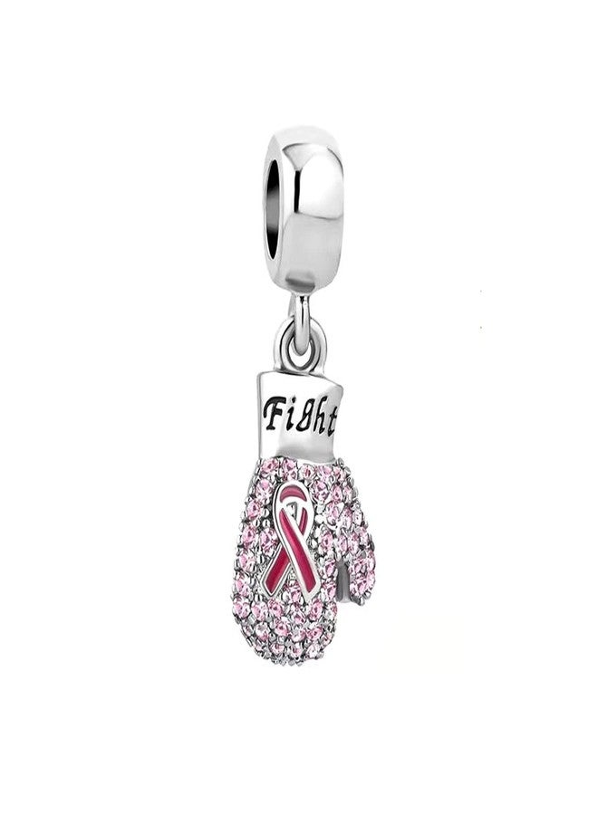 KunBead Boxing Glove Fight Breast Cancer Awareness Pink Ribbon Crystal Charm 18 inch Pendant Necklace for Women - Image 3