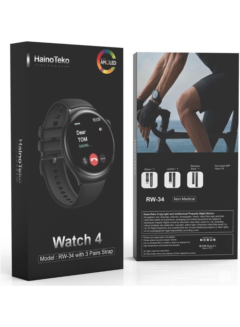 Haino Teko Germany RW-34 Smart Watch for Men & Boys – AMOLED Display Bluetooth Calling Smartwatch with 3 Interchangeable Straps, Fitness Tracker, Heart Rate & Sports Modes - Image 2