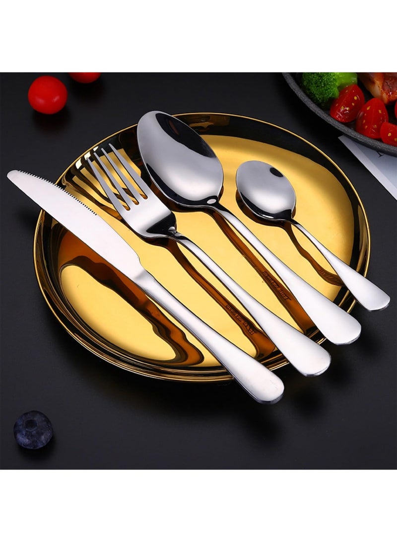YOONISPRO 24-Piece Stainless Steel Cutlery Set Kitchen Utensils Set Surface Texture-Free Tableware Suitable For Home Kitchen Restaurant Hotel Family Gatherings Picnic Dining Protective Storage Case (Silver) - Image 2