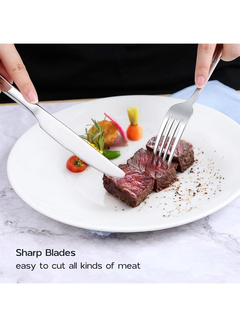 YOONISPRO 24-Piece Stainless Steel Cutlery Set Kitchen Utensils Set Surface Texture-Free Tableware Suitable For Home Kitchen Restaurant Hotel Family Gatherings Picnic Dining Protective Storage Case (Silver) - Image 5