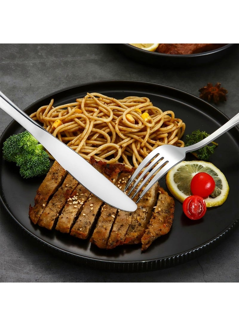 YOONISPRO 24-Piece Stainless Steel Cutlery Set Kitchen Utensils Set Surface Texture-Free Tableware Suitable For Home Kitchen Restaurant Hotel Family Gatherings Picnic Dining Protective Storage Case (Silver) - Image 4