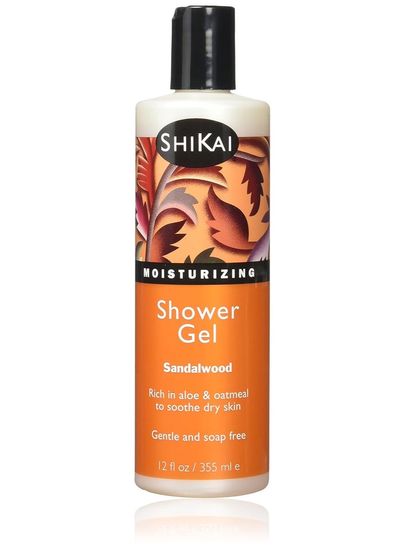 SHIKAI جل الاستحمام المرطب اليومي من شيكاي (خشب الصندل، 12 أونصة) | مع هلام الصبار المرطب والشوفان | غسول جسم معطر لتخفيف جفاف البشرة - Image 1