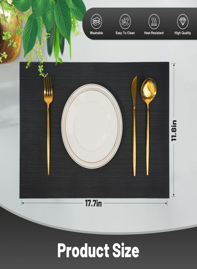 flohar Placemats Set of 6，Non-Slip PVC Weave Table Mats Easy to Clean，Heat Resistant Place Mats for Kitchen Dining Table Decoration Indoor Outdoor，Black - Image 2