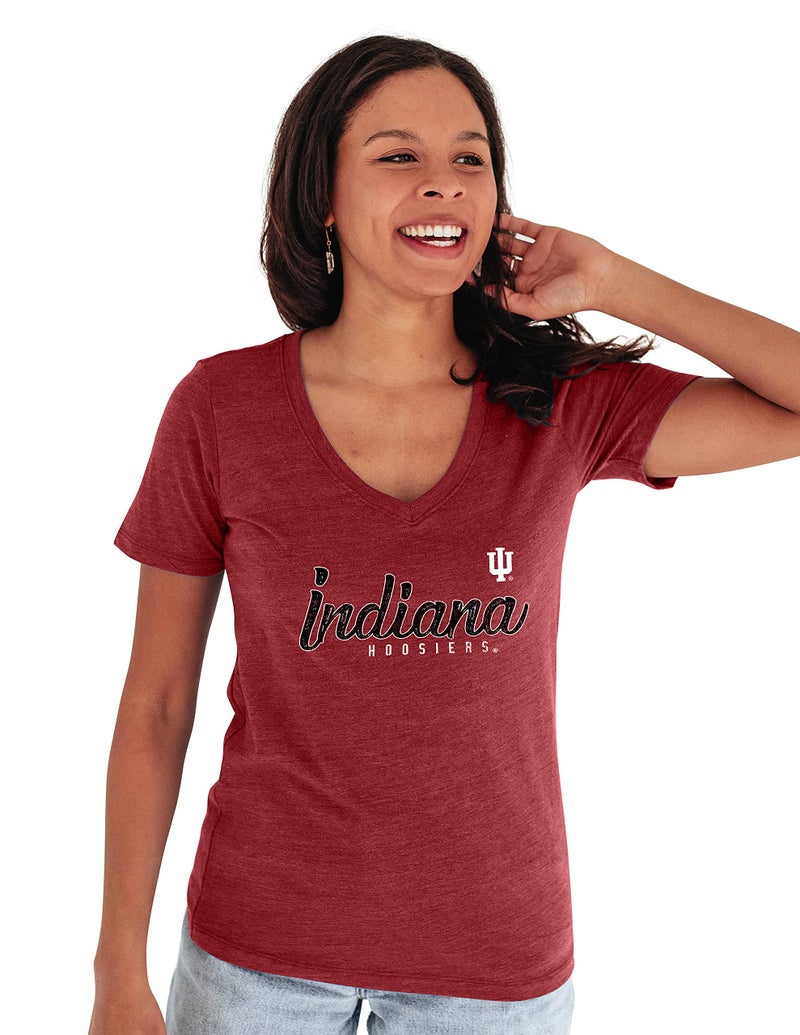 Blue 84 Women's Indiana Hoosiers Premium V-neck Tri Blend T Shirt, Indiana Hoosiers Cardinal, Large - Image 1