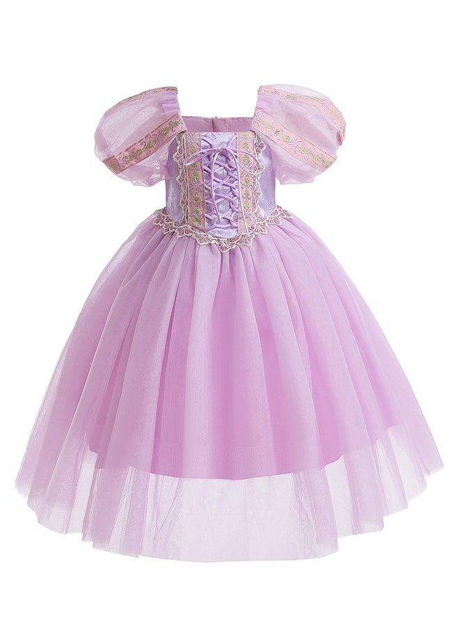 Take Two Girls Puff Sleeve Lace Trim Tie Front Princess Party Dress - Image 1