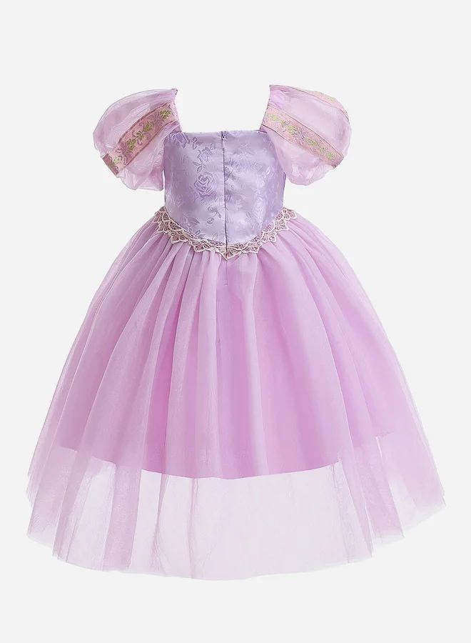 Take Two  Girls Puff Sleeve Lace Trim Tie Front Princess Party Dress for Women | Best Price UAE