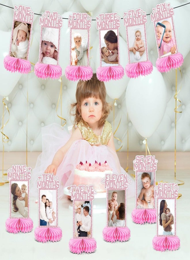 CHUNNIN زينة عيد الميلاد الأول من تشونين، بتصميم خلية نحل ذهبية وردية اللون، مثالية لتزيين طاولة صور عيد الميلاد الأول للفتيات الصغيرات، وتُظهر مراحل نموهن الشهرية من عمر يوم إلى 12 شهرًا. - Image 5