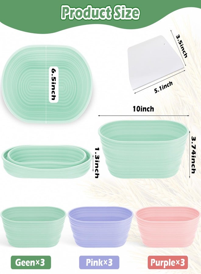 Nuogo 9 Pack Oval Bread Proofing Basket Silicone 10 Inch Collapsible Sourdough Bread Baking Supplies Dough Proofing Bowl with Dough Scraper and Basket Covers for Making Bread - Image 2