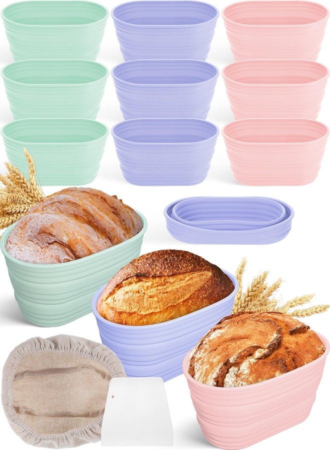 Nuogo 9 Pack Oval Bread Proofing Basket Silicone 10 Inch Collapsible Sourdough Bread Baking Supplies Dough Proofing Bowl with Dough Scraper and Basket Covers for Making Bread - Image 1
