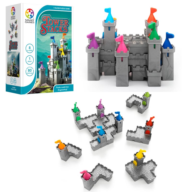 SmartGames Tower Stacks Castle Building Game with 80 Challenges for Ages 8-Adult - Image 1