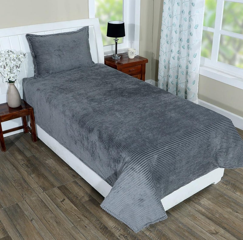 RD TREND 190 GSM Flannel Warm Bedsheets for Winter Single Bed(60x90 Inches) with 1 Pillow Cover Size (18x28 Inches) Color- Grey - Image 1