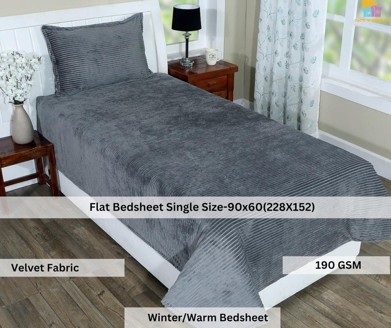 RD TREND 190 GSM Flannel Warm Bedsheets for Winter Single Bed(60x90 Inches) with 1 Pillow Cover Size (18x28 Inches) Color- Grey - Image 2