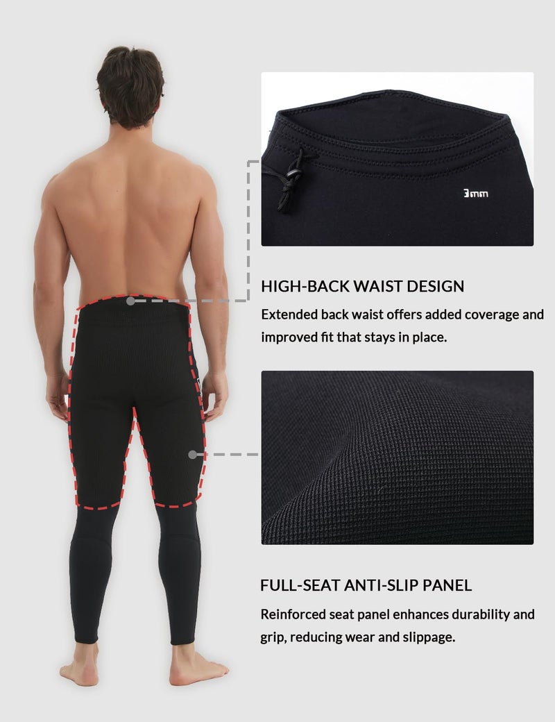 Lemorecn Wetsuit Pants Men 3mm Neoprene Swim Pants for Swimming Canoeing Snorkeling Scuba Kayaking Diving(1031black-XL) - Image 3